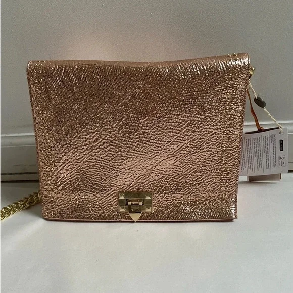 MARC ELLIS Leather Crossbody Shoulder Bag Metallic Pink Made in Italy - Picture 2 of 9